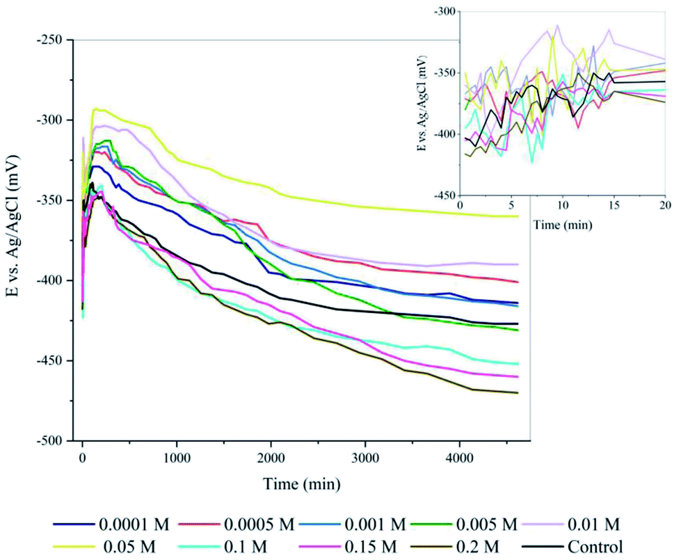 Polarization curves for steel (in 0.6 M NaCl) using (a) a conventional