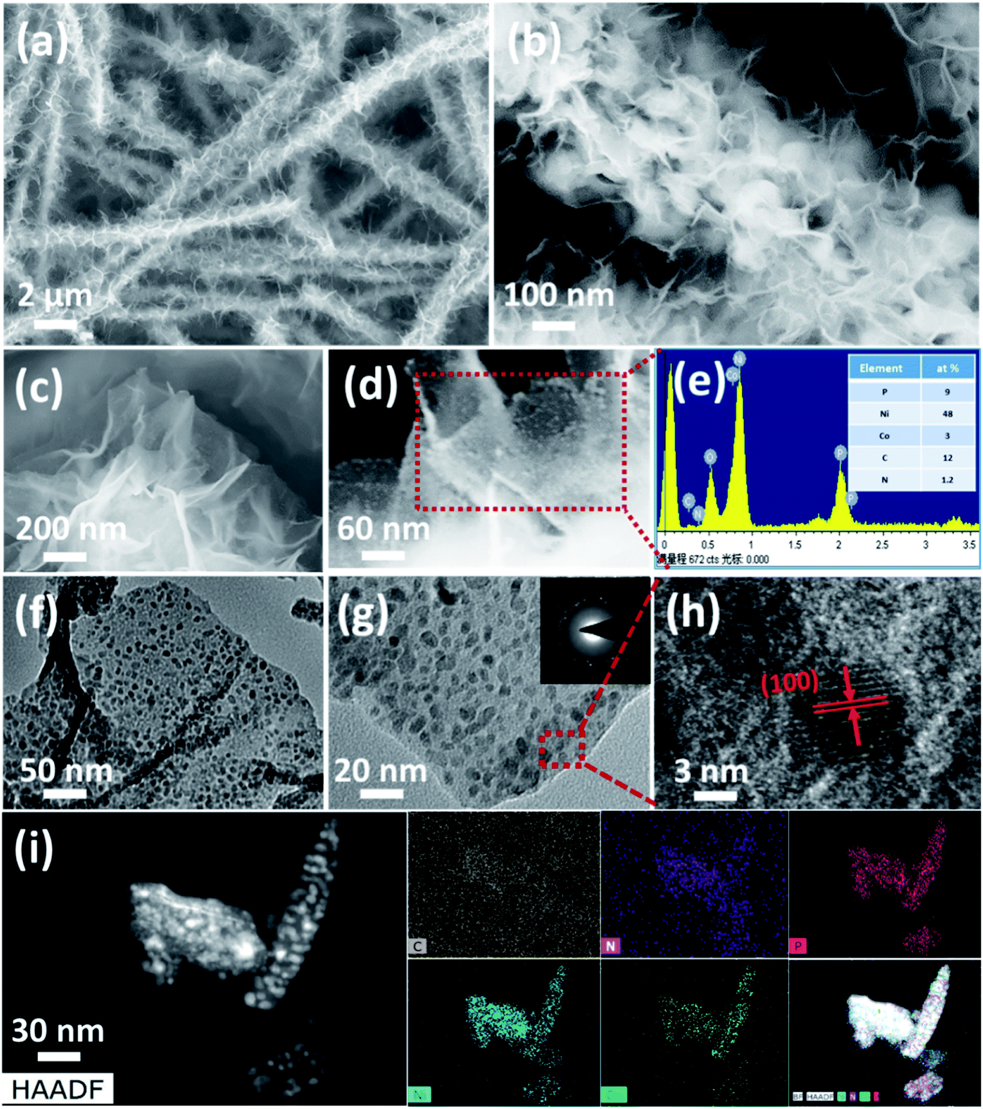 NiCoP nanoparticle-decorated carbon nanosheet arrays assembled on 