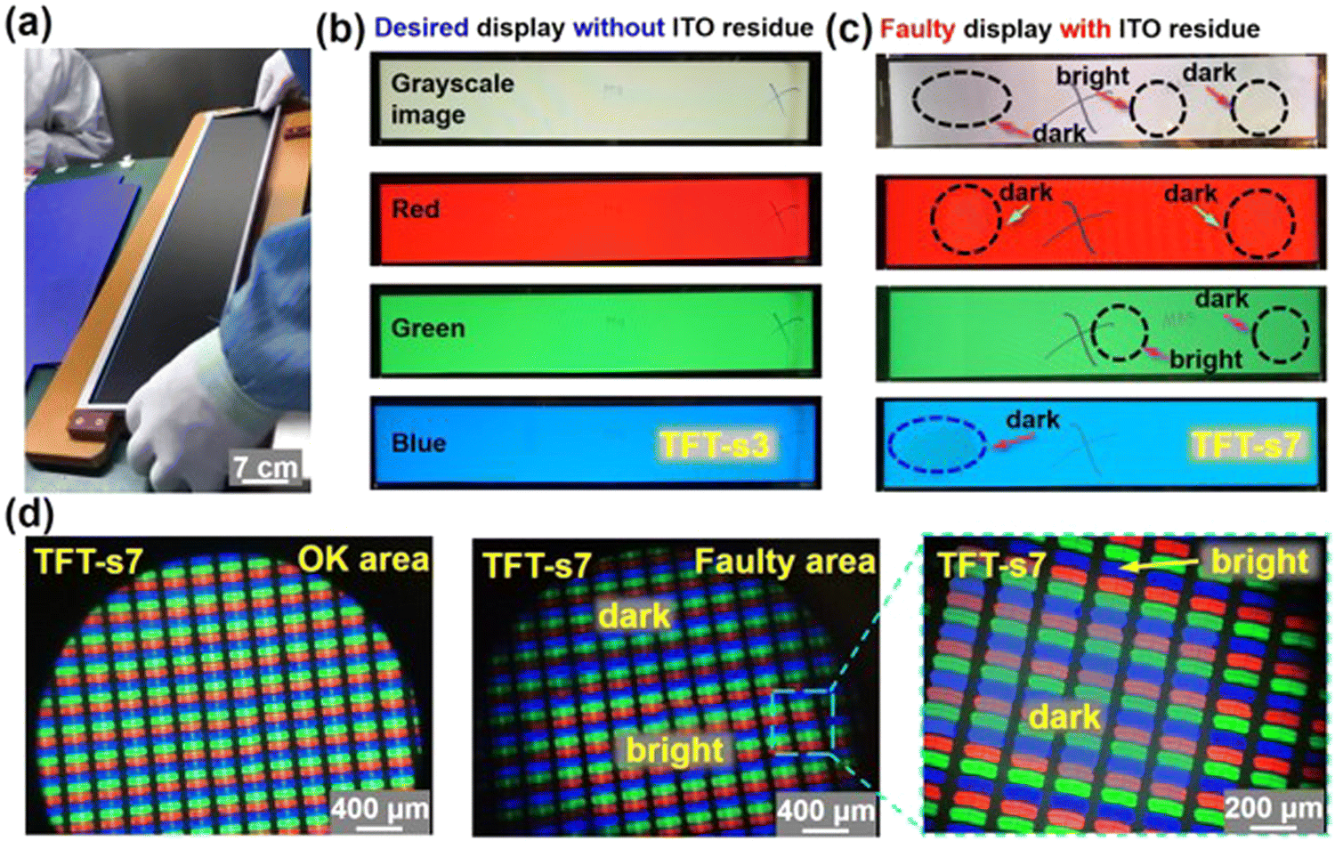 Influence of indium tin oxide residues on the electrical