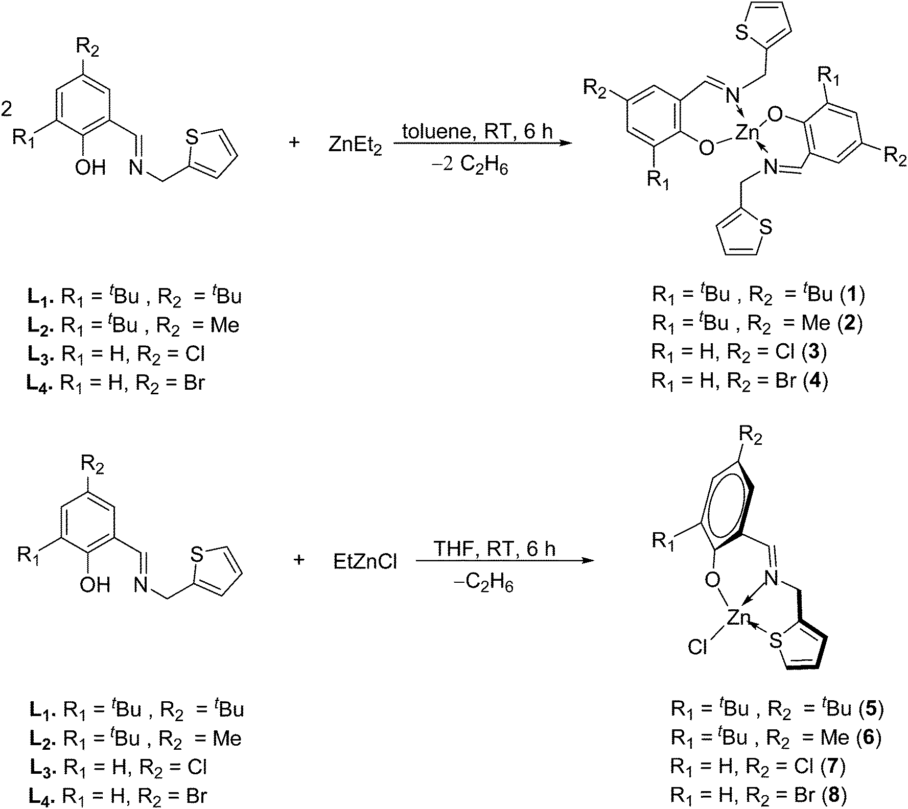 Mononuclear Zn( ii ) compounds supported by iminophenolate 
