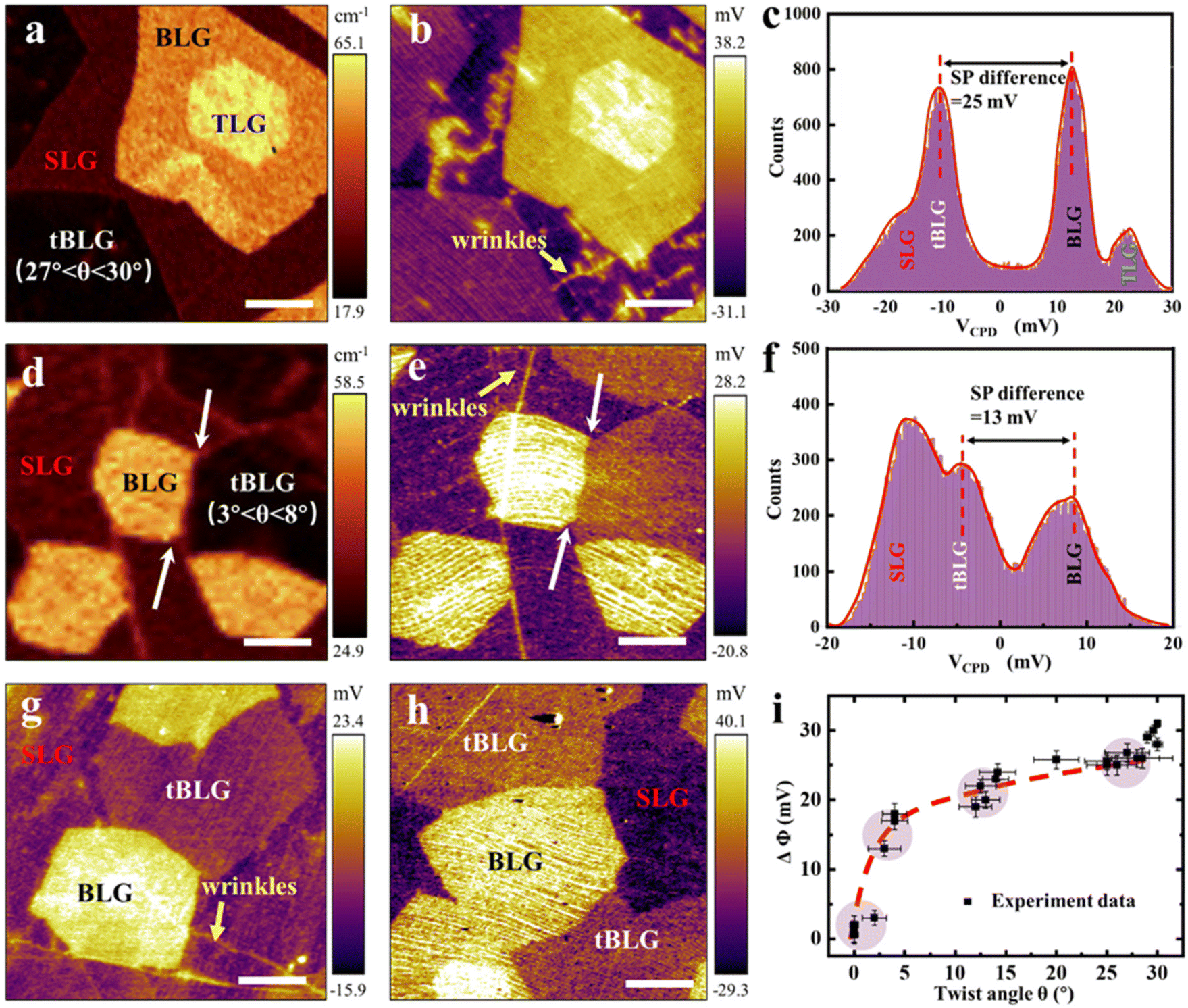 Twist angle-dependent work functions in CVD-grown twisted bilayer 