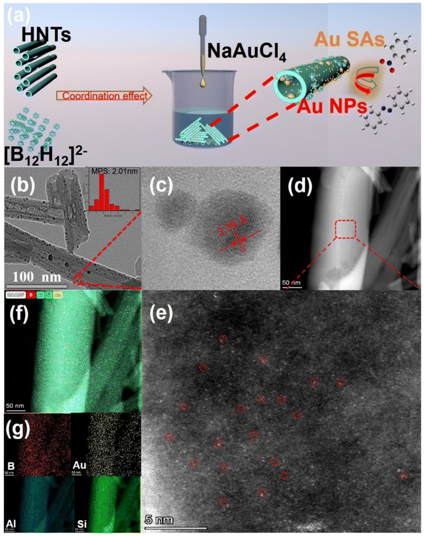 Atom-dispersed Au combined with nano-Au on halloysite nanotubes 