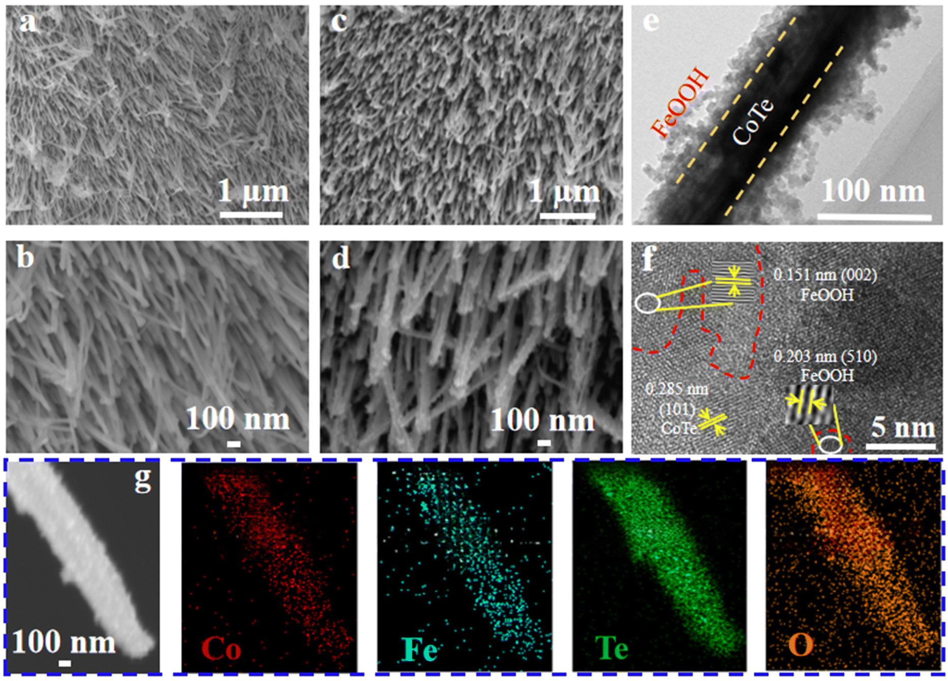 Interfacial engineering of heterostructured CoTe@FeOOH nanoarrays 