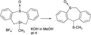 Graphical abstract: Reinvestigation of base-induced skeletal conversion via a spirocyclic intermediate of dibenzodithiocinium derivatives and a computational study using the HF/6-31G* basis set