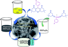 Graphical abstract: Eggshell/Fe3O4 nanocomposite: novel magnetic nanoparticles coated on porous ceramic eggshell waste as an efficient catalyst in the synthesis of 1,8-dioxo-octahydroxanthene