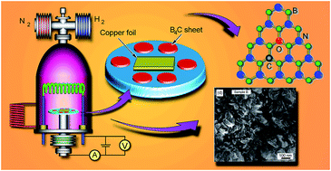 Graphical abstract: Self-organized graphene-like boron nitride containing nanoflakes on copper by low-temperature N2 + H2 plasma