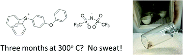 Graphical abstract: Thermally robust: triarylsulfonium ionic liquids stable in air for 90 days at 300 °C