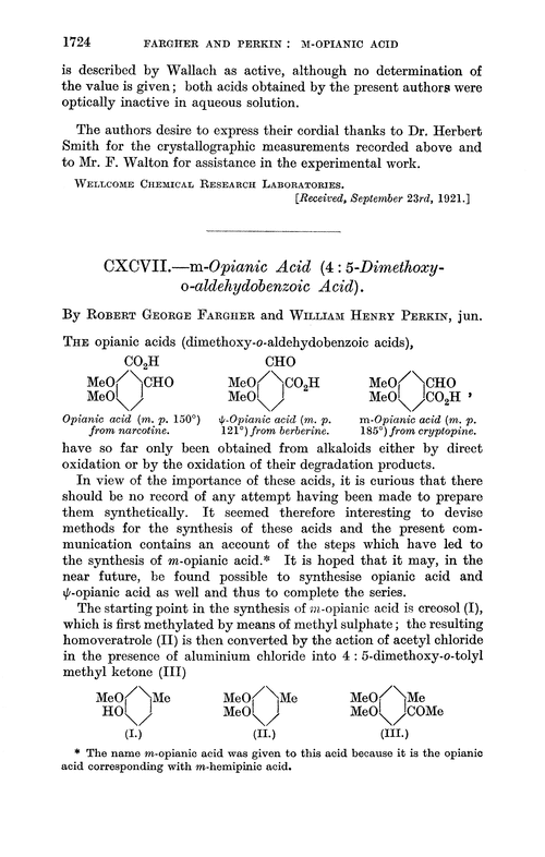 CXCVII.—m-Opianic acid (4 : 5-dimethoxy-o-aldehydobenzoic acid)