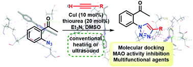 Graphical abstract: Synthesis of 2′-(1,2,3-triazoyl)-acetophenones: molecular docking and inhibition of in vitro monoamine oxidase activity