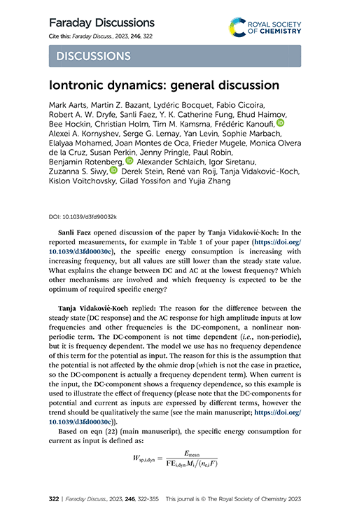 Iontronic dynamics: general discussion