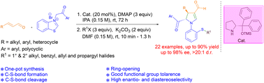 Graphical abstract: Enantioselective organocatalyzed one-pot synthesis of N-phenyl thioether-tethered tetrasubstituted dihydropyrrole-3-carbaldehydes