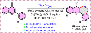 Graphical abstract: Ru(ii)-catalyzed oxidative (4+3) C–H/C–H annulation of 2-aryl-4H-pyrido[1,2-a]pyrimidin-4-ones with allyl alcohol
