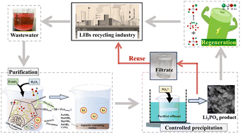 Graphical abstract: Regeneration of LiFePO4 from spent lithium-ion battery recycling wastewater via Fenton oxidation-selective precipitation