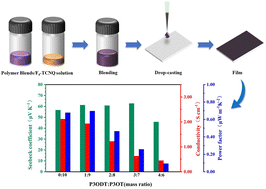 Graphical abstract: Electrical and thermoelectric properties of a poly(3-(2-octyldodecyl)thiophene)/poly(3-octylthiophene)/2,3,5,6-tetrafluoro-7,7′,8,8′-tetracyanoquinodimethane viscoelastic polymer blend doping system