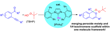 Graphical abstract: Gold(i)-catalyzed tandem cyclization/peroxidation of 2-alkynyl-1-carbonylbenzenes with TBHP