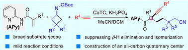 Graphical abstract: Cu-catalyzed cyanoalkyl-alkynylation of gem-disubstituted alkenes to construct all-carbon quaternary center compounds