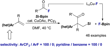 Graphical abstract: Chemoselective Cu-catalyzed acylsilylation of vinyl arenes using silylboronates and acyl fluorides