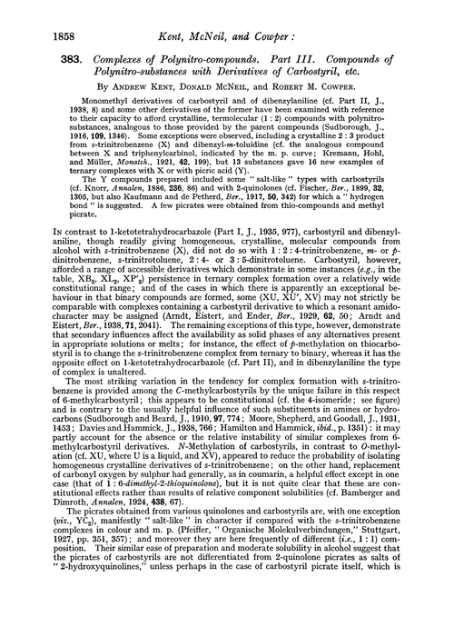 383. Complexes of polynitro-compounds. Part III. Compounds of polynitro-substances with derivatives of carbostyril, etc.