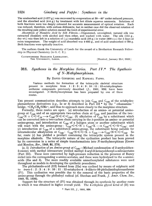 311. Syntheses in the morphine series. Part IV. The synthesis of N-methylmorphinan