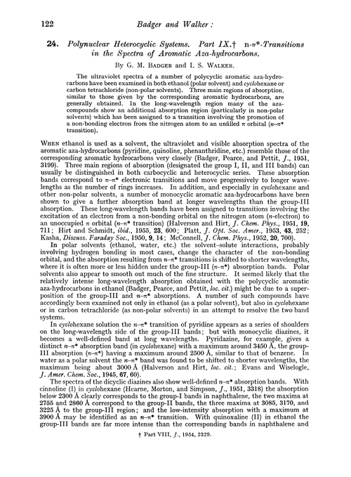 24. Polynuclear heterocyclic systems. Part IX. n-π*-Transitions in the spectra of aromatic aza-hydrocarbons