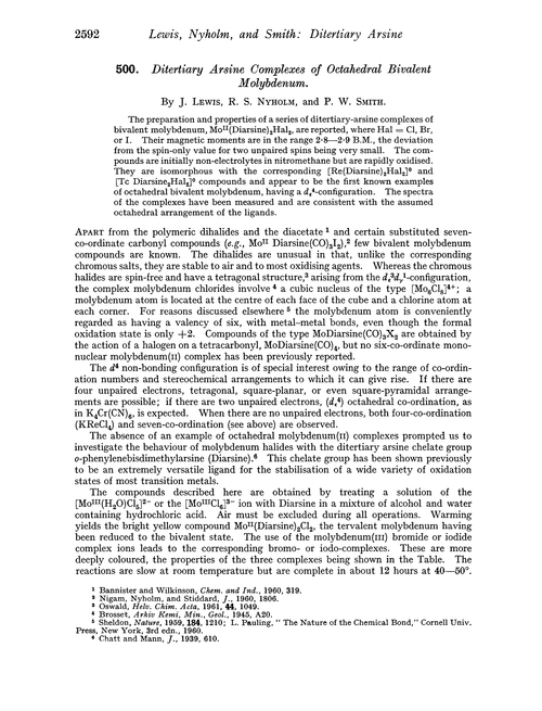 500. Ditertiary arsine complexes of octahedral bivalent molybdenum