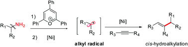 Graphical abstract: Ni-Catalyzed deaminative hydroalkylation of internal alkynes