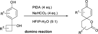 Graphical abstract: Organic synthesis using a hypervalent iodine reagent: unexpected and novel domino reaction leading to spiro cyclohexadienone lactones