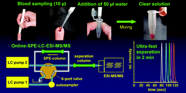 Graphical abstract: Development of an ultra fast online-solid phase extraction (SPE) liquid chromatography electrospray tandem mass spectrometry (LC-ESI-MS/MS) based approach for the determination of drugs in pharmacokinetic studies