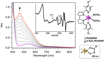 Graphical abstract: H2O2 activation with biomimetic non-haem iron complexes and AcOH: connecting the g = 2.7 EPR signal with a visible chromophore