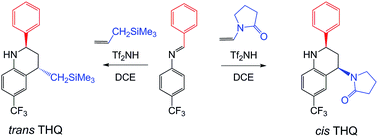 Graphical abstract: Understanding the stereoselectivity in Brønsted acid catalysed Povarov reactions generating cis/trans CF3-substituted tetrahydroquinolines: a DFT study