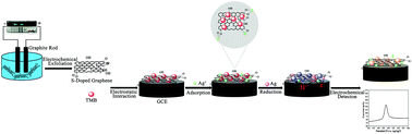 Graphical abstract: Simple preparation and highly selective detection of silver ions using an electrochemical sensor based on sulfur-doped graphene and a 3,3′,5,5′-tetramethylbenzidine composite modified electrode