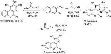 Graphical abstract: Molecular diversity of the domino annulation reaction of 2-aryl-3-nitrochromenes with pivaloylacetonitriles