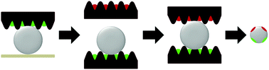 Graphical abstract: Generation of 3-dimensional multi-patches on silica particles via printing with wrinkled stamps