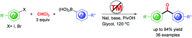 Graphical abstract: Transition-metal-free carbonylation of aryl halides with arylboronic acids by utilizing stoichiometric CHCl3 as the carbon monoxide-precursor