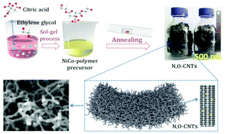 Graphical abstract: Mass production of nitrogen and oxygen codoped carbon nanotubes by a delicately-designed Pechini method for supercapacitors and electrocatalysis