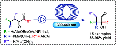 Graphical abstract: Visible light promoted continuous flow photocyclization of 1,2-diketones