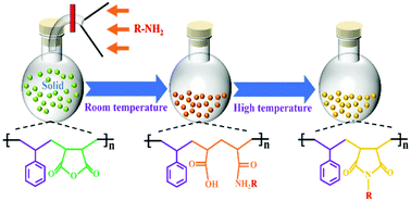 Graphical abstract: Solvent-free preparation of uniform styrene/maleimide copolymer microspheres from solid poly(styrene-alt-maleic anhydride) microspheres