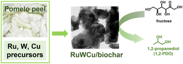 Graphical abstract: Production of 1,2-propanediol from fructose over a biochar-supported RuWCu catalyst