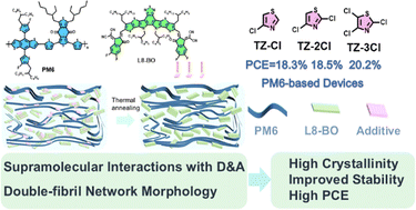 Graphical abstract: Constructing a dual-fiber network in high efficiency organic solar cells via additive-induced supramolecular interactions with both donor and acceptor