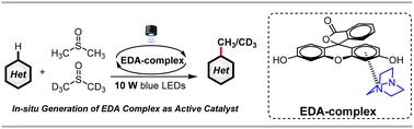 Graphical abstract: A photo-Fenton-like (trideutero)methylation reaction of N/O heterocycles with DMSO(-d6) induced by EDA complex photocatalysis