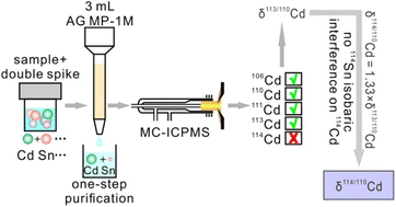 Graphical abstract: High-precision MC-ICP-MS measurements of Cd isotopes using a novel double spike method without Sn isobaric interference