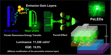 Graphical abstract: Framing emission gain layers for perovskite light-emitting diodes using polycaprolactone-silver nanoparticles featuring Förster resonance energy transfer and Purcell effects