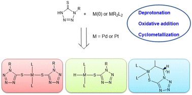 Graphical abstract: Facile formation of tetrazole–thiolato Pd(ii) and Pt(ii) complexes through deprotonation or oxidative addition using organic tetrazole–thiones