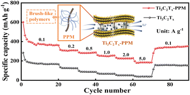 Graphical abstract: Artificial interlayer channels composed of a brush-like polymer: enhanced ion transport of Ti3C2Tx for lithium storage