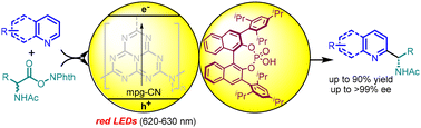 Graphical abstract: Red-light-driven enantioselective Minisci-type addition to heteroarenes via recyclable semi-heterogeneous catalysis