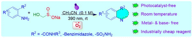 Graphical abstract: Photocatalyst-free synthesis of quinazolinones from o-aminobenzamides and rongalite under visible light