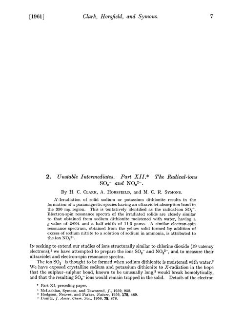2. Unstable intermediates. Part XII. The radical-ions SO2– and NO22–