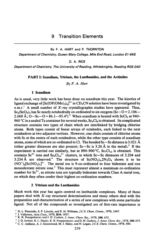 Chapter 9. Transition elements. Part I: Scandium, yttrium, the lanthanides, and the actinides