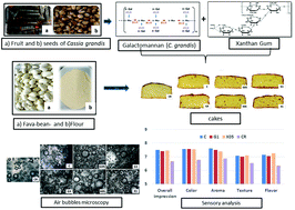 Graphical abstract: Influence of hydrocolloids (galactomannan and xanthan gum) on the physicochemical and sensory characteristics of gluten-free cakes based on fava beans (Phaseolus lunatus)