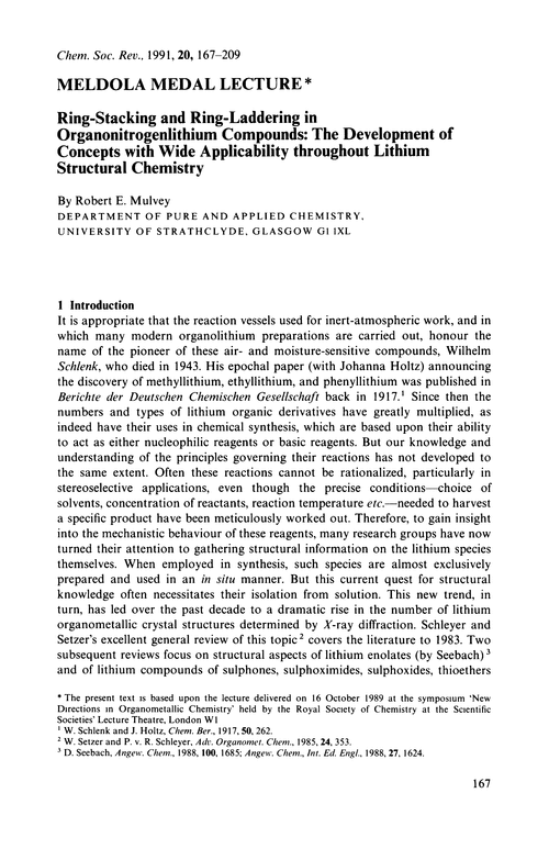Meldola Medal Lecture. Ring-stacking and ring-laddering in organonitrogenlithium compounds: the development of concepts with wide applicability throughout lithium structural chemistry